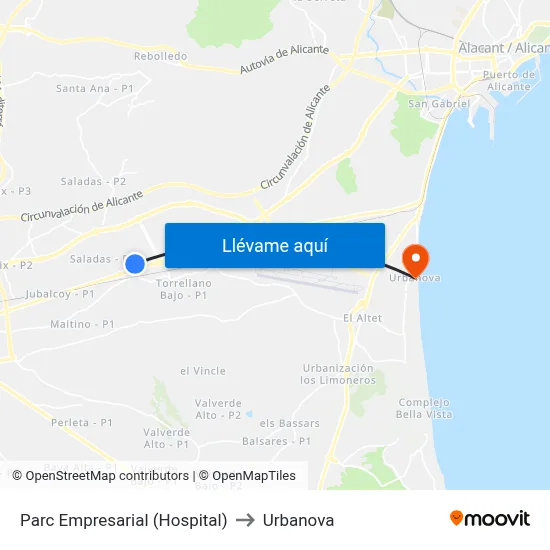 Parc Empresarial (Hospital) to Urbanova map