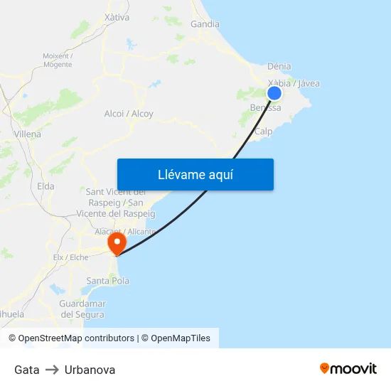 Gata to Urbanova map