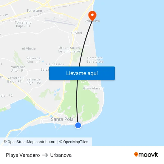 Playa Varadero to Urbanova map