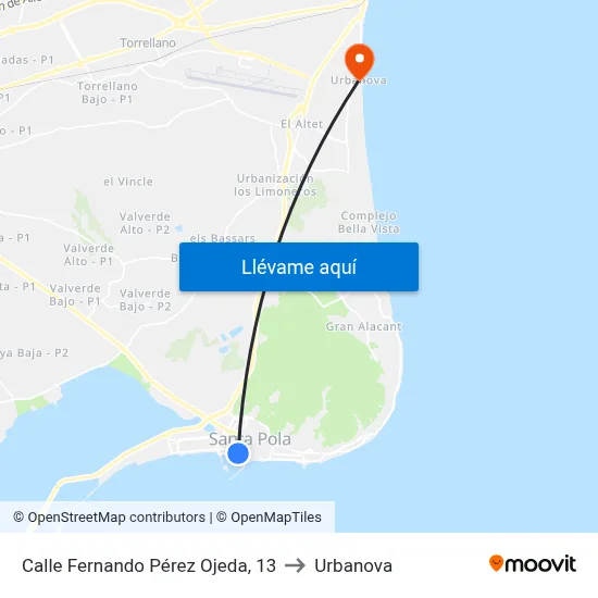 Calle Fernando Pérez Ojeda, 13 to Urbanova map