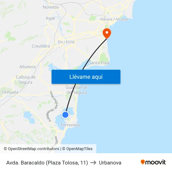 Avda. Baracaldo (Plaza Tolosa, 11) to Urbanova map