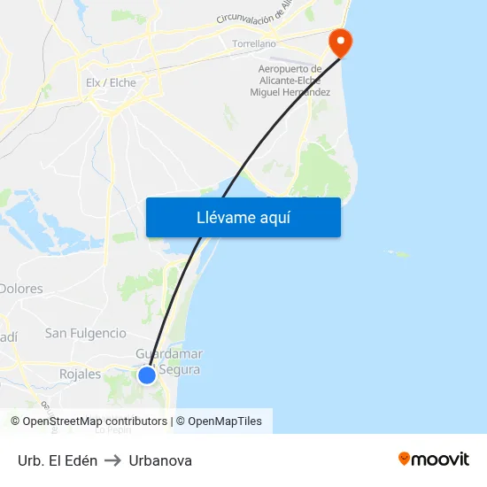 Urb. El Edén to Urbanova map