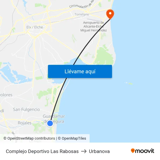 Complejo Deportivo Las Rabosas to Urbanova map