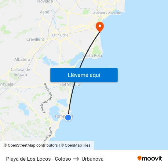 Playa de Los Locos - Coloso to Urbanova map