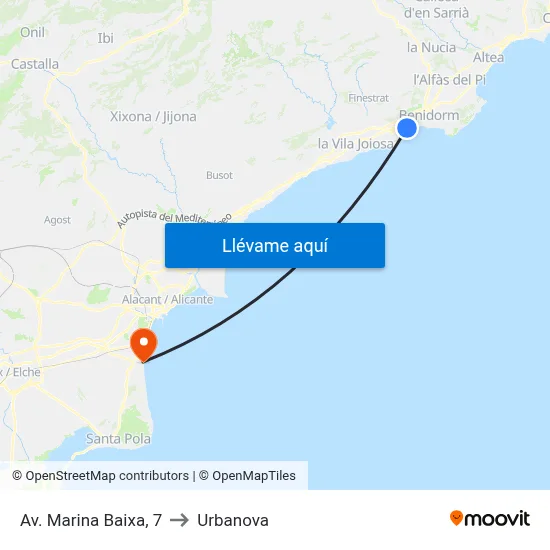 Av. Marina Baixa, 7 to Urbanova map