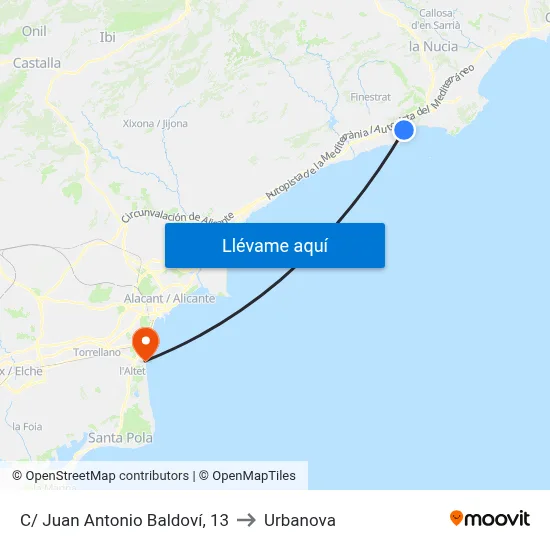 C/ Juan Antonio Baldoví, 13 to Urbanova map