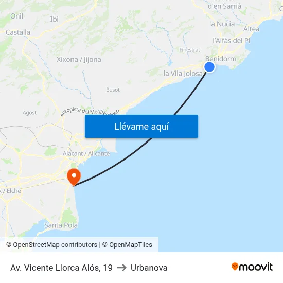 Av. Vicente Llorca Alós, 19 to Urbanova map