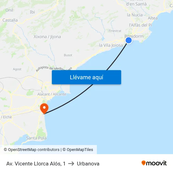 Av. Vicente Llorca Alós, 1 to Urbanova map