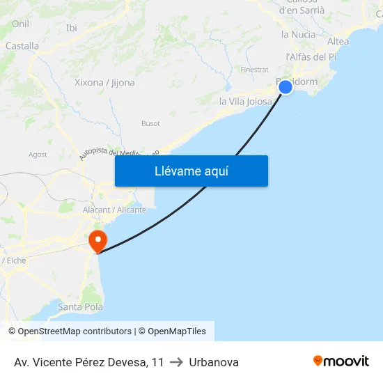 Av. Vicente Pérez Devesa, 11 to Urbanova map