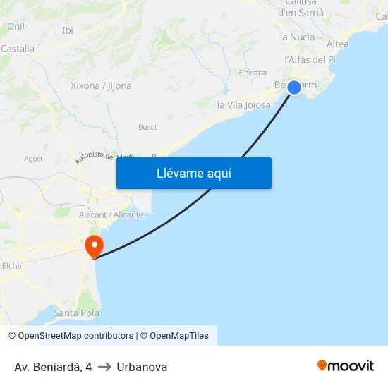 Av. Beniardá, 4 to Urbanova map