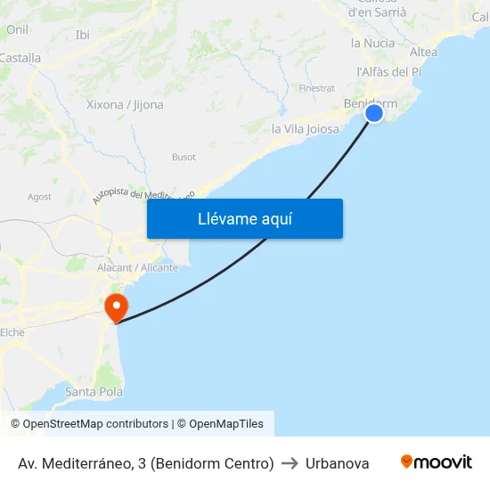 Av. Mediterráneo, 3 (Benidorm Centro) to Urbanova map