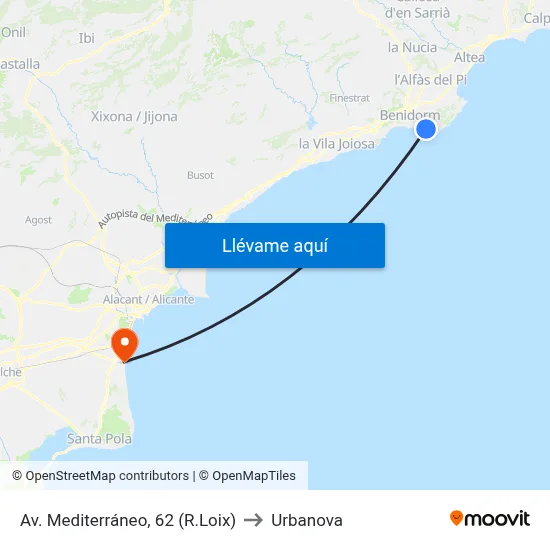 Av. Mediterráneo, 62 (R.Loix) to Urbanova map