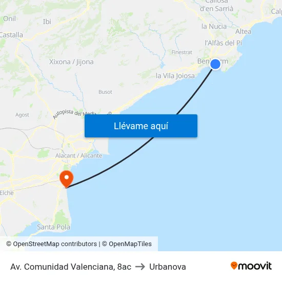 Av. Comunidad Valenciana, 8ac to Urbanova map