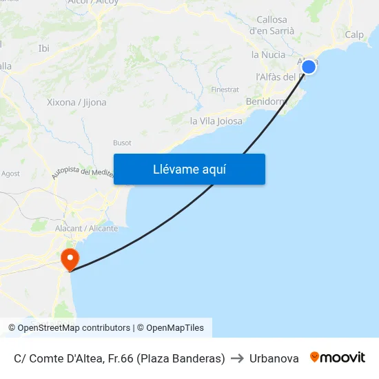 C/ Comte D'Altea, Fr.66 (Plaza Banderas) to Urbanova map