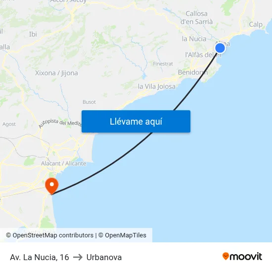 Av. La Nucia, 16 to Urbanova map