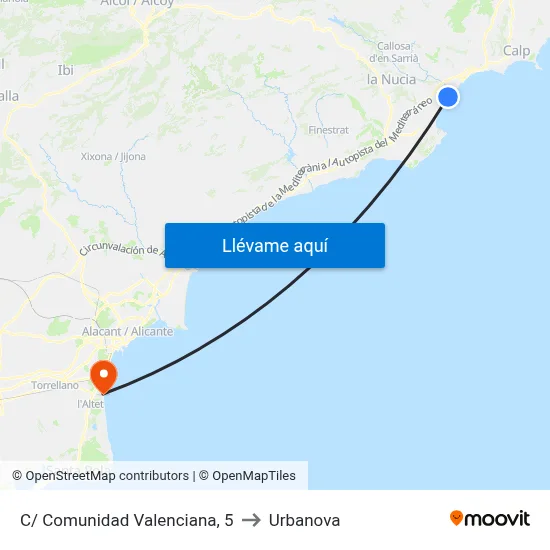 C/ Comunidad Valenciana, 5 to Urbanova map