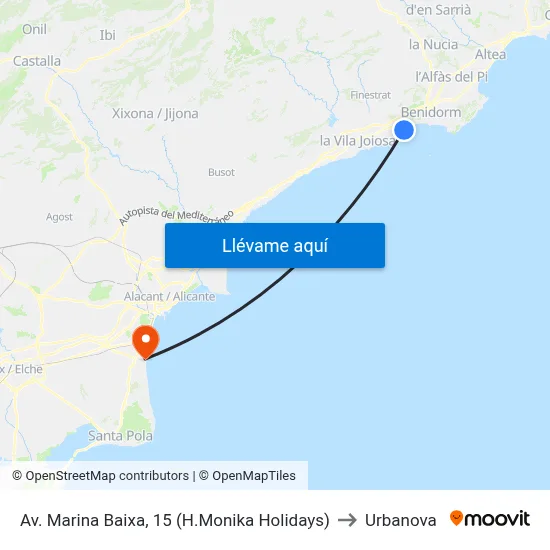 Av. Marina Baixa, 15 (H.Monika Holidays) to Urbanova map