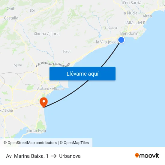 Av. Marina Baixa, 1 to Urbanova map