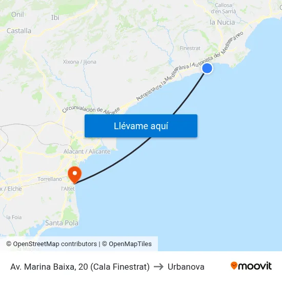 Av. Marina Baixa, 20 (Cala Finestrat) to Urbanova map