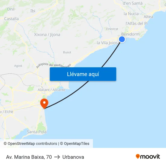 Av. Marina Baixa, 70 to Urbanova map