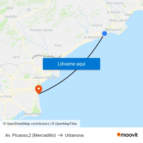 Av. Picasso,2 (Mercadillo) to Urbanova map