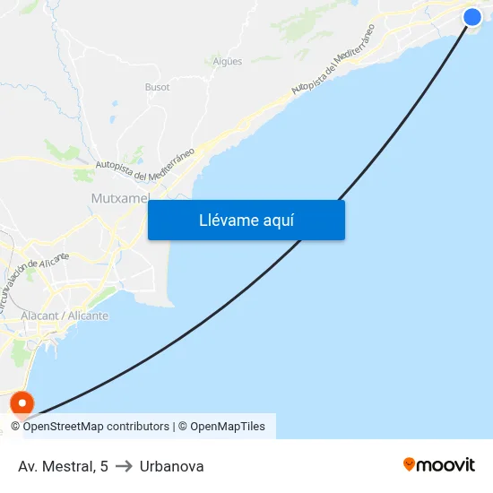 Av. Mestral, 5 to Urbanova map