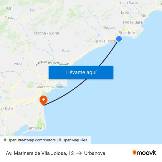 Av. Mariners de Vila Joiosa, 12 to Urbanova map