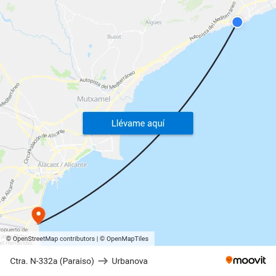Ctra. N-332a (Paraiso) to Urbanova map