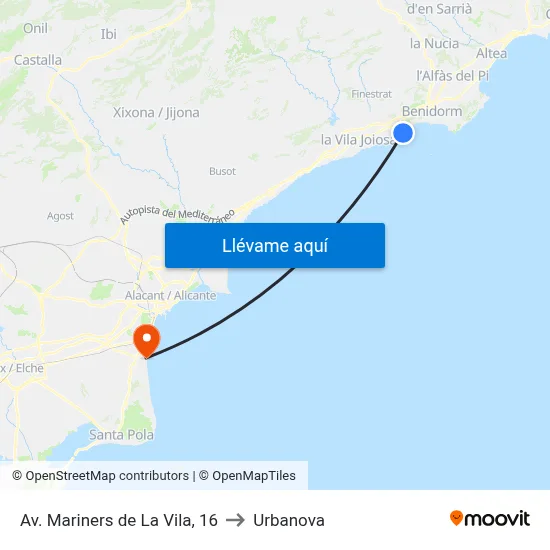 Av. Mariners de La Vila, 16 to Urbanova map