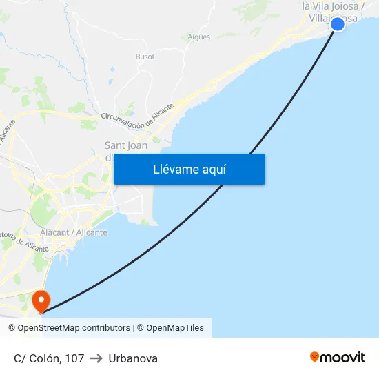 C/ Colón, 107 to Urbanova map