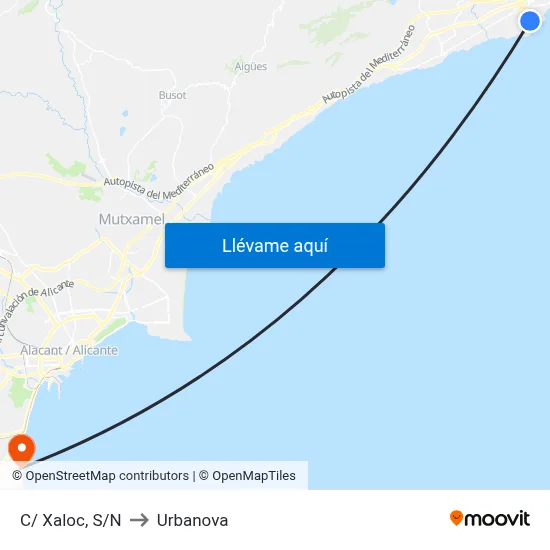 C/ Xaloc, S/N to Urbanova map