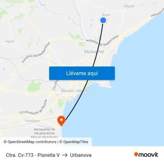 Ctra. Cv-773 - Pisnella V to Urbanova map