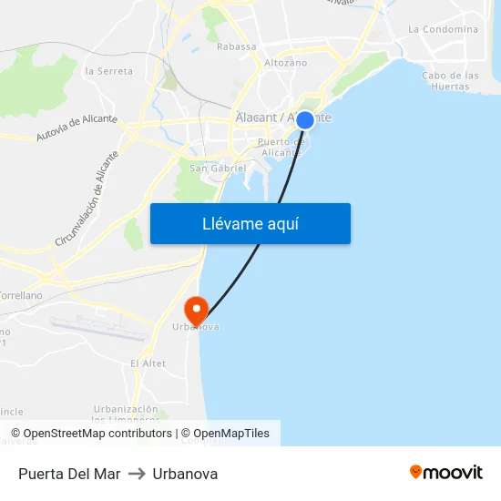 Puerta Del Mar to Urbanova map