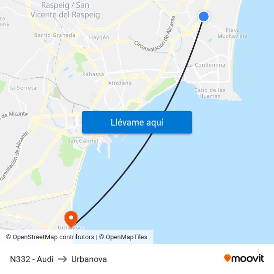 N332 - Audi to Urbanova map