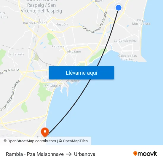 Rambla - Pza Maisonnave to Urbanova map