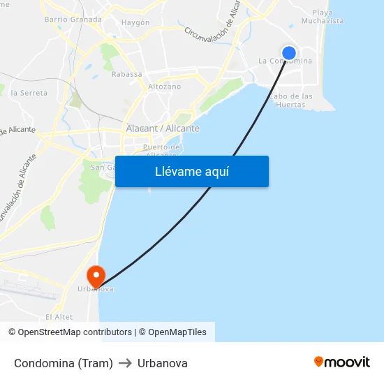 Condomina (Tram) to Urbanova map
