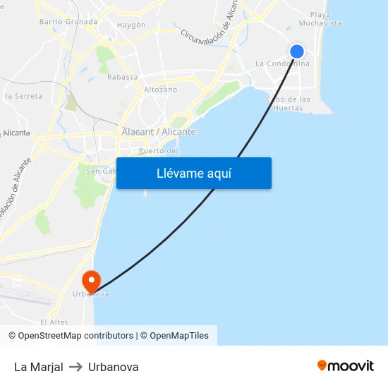 La Marjal to Urbanova map