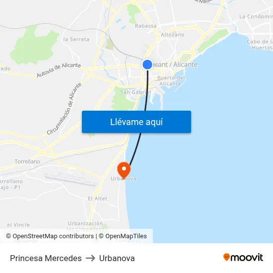 Princesa Mercedes to Urbanova map
