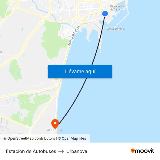 Estación de Autobuses to Urbanova map