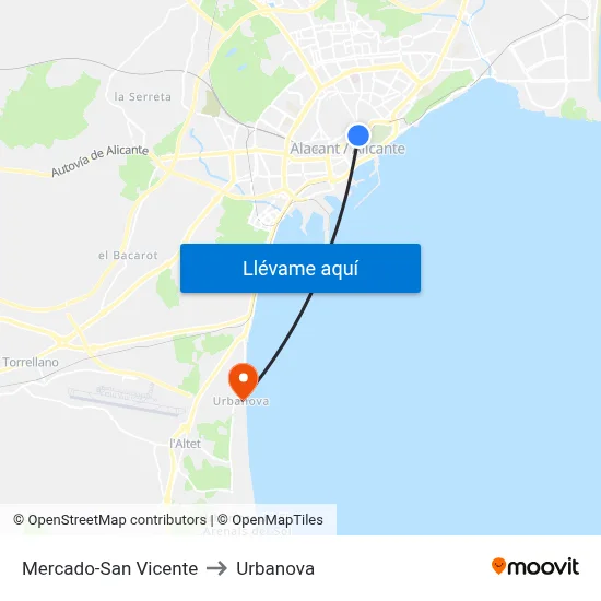 Mercado-San Vicente to Urbanova map