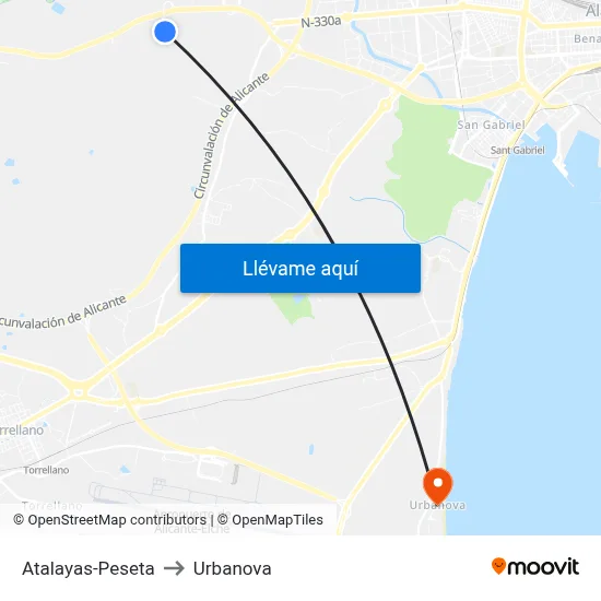Atalayas-Peseta to Urbanova map