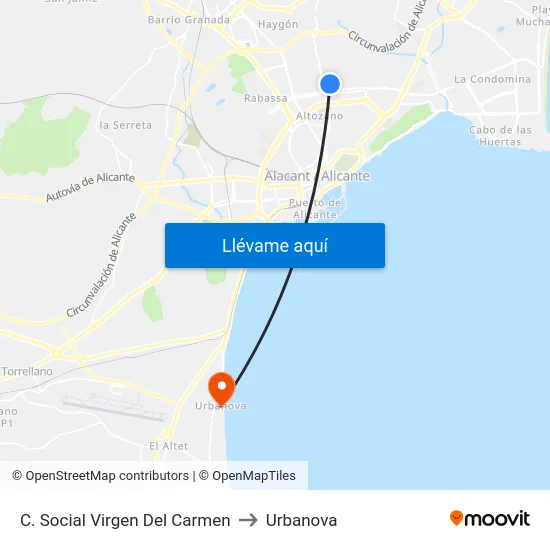 C. Social Virgen Del Carmen to Urbanova map