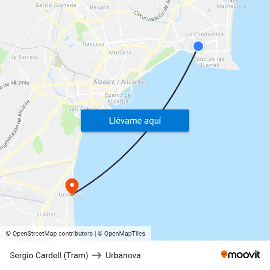Sergio Cardell (Tram) to Urbanova map