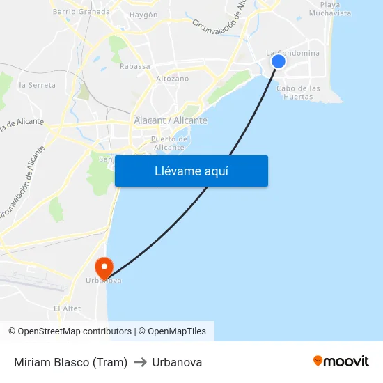 Miriam Blasco (Tram) to Urbanova map
