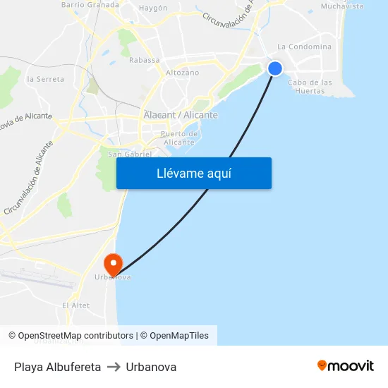 Playa Albufereta to Urbanova map