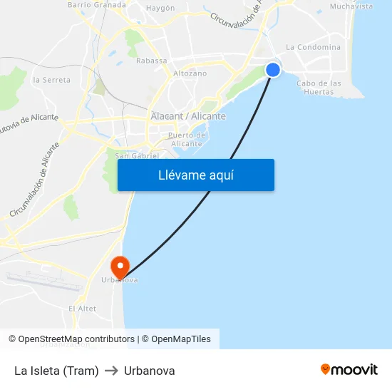 La Isleta (Tram) to Urbanova map