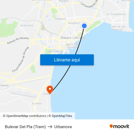 Bulevar Del Pla (Tram) to Urbanova map