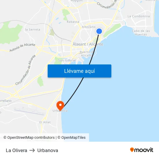 La Olivera to Urbanova map