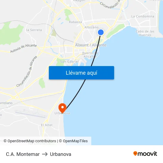 C.A. Montemar to Urbanova map