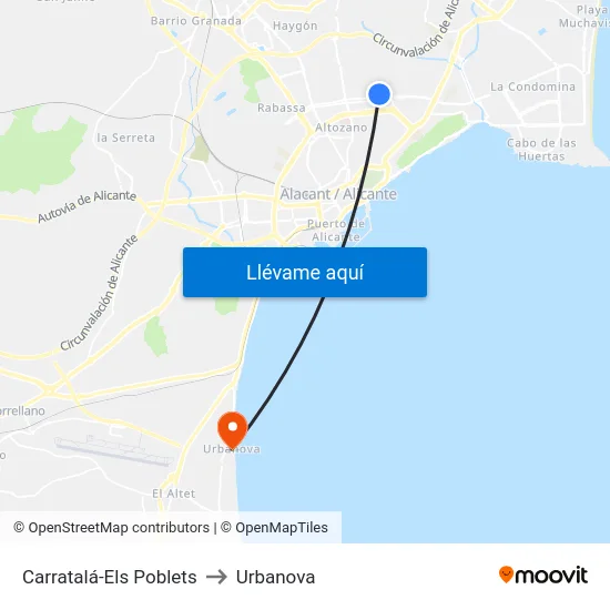 Carratalá-Els Poblets to Urbanova map